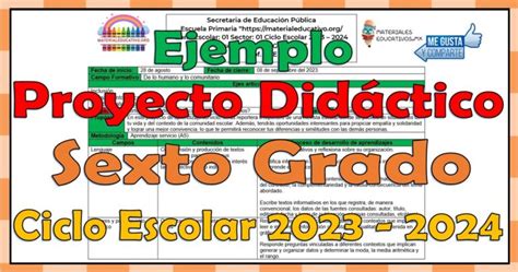 Proyecto Did Ctico Del Sexto Grado De Primaria Esbozo Ciclo Escolar