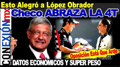 Grandes noticias le llegan a Obrador economía y hasta Checo Pérez hizo