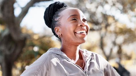 Black Woman Breathing And Nature Fitness And Stretching With