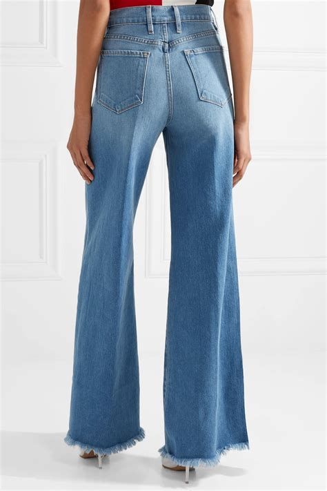 Frame Frayed Faded High Rise Wide Leg Jeans Mid Denim In Light Denim