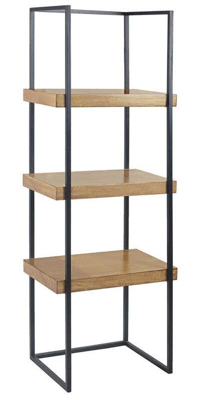 Three Tiered Shelving Unit With Wooden Shelves