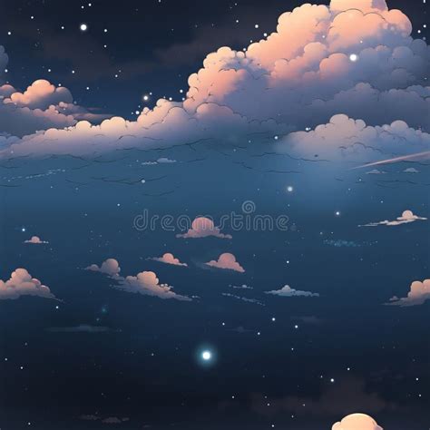 Anime Wallpaper with Clouds and Stars in the Night Sky Stock ...