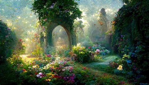 A Beautiful Secret Fairytale Garden With Flower Arches And Colorful