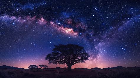 Landscape With Milky Way Galaxy Night Sky With Stars Long Exposure