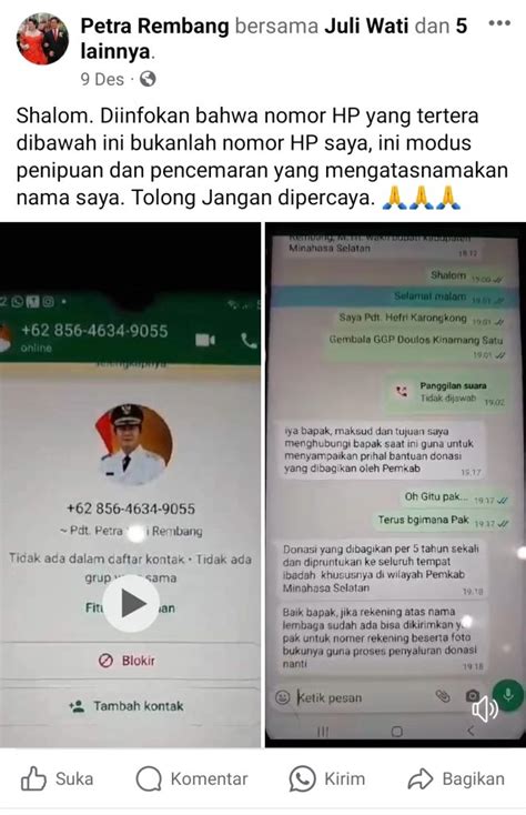 Salah Akun Whatsapp Wakil Bupati Minahasa Selatan Petra Rembang