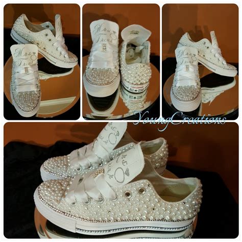 Custom Bling Pearl Converse For The Bride Wedding Tennis Shoes