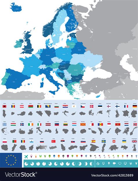 Europe high detailed map european flags Royalty Free Vector