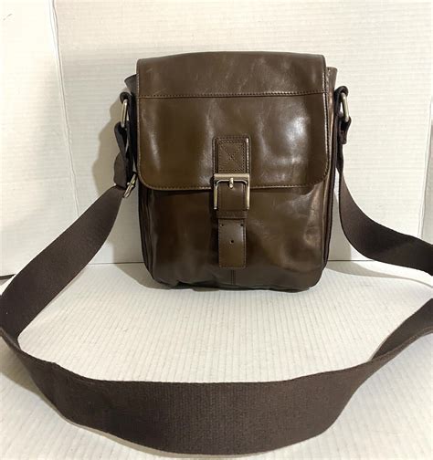 Fossil Men Messenger Bag Brown Leather - Gem