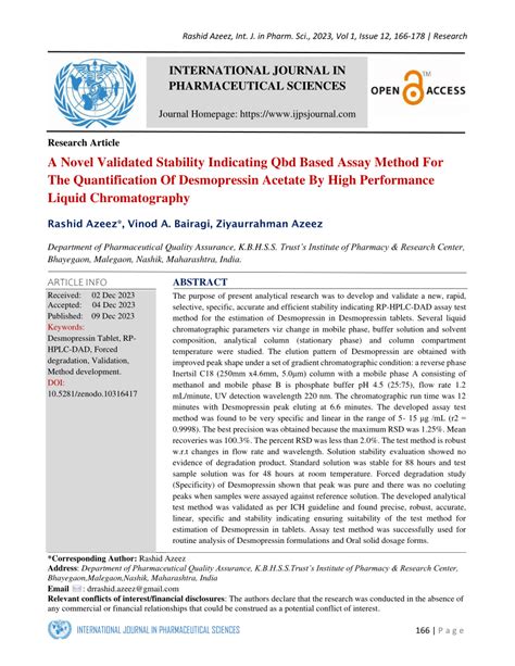 PDF A Novel Validated Stability Indicating Qbd Based Assay Method For