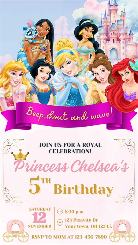 Editable Disney Princess Birthday Invitation Template | Beautiful Invite