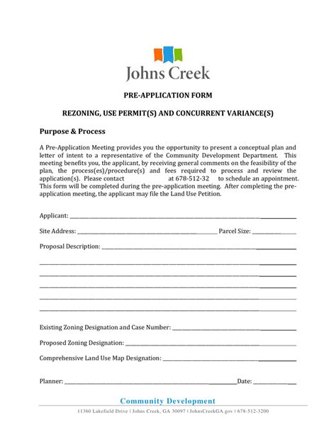 City Of Johns Creek Georgia United States Pre Application Form