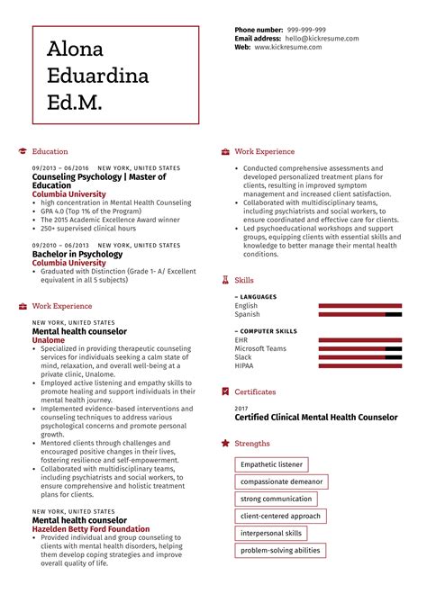 Mental Health Counselor Resume Sample Kickresume