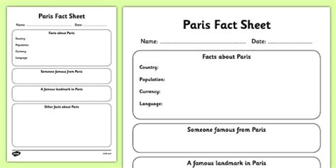 Paris Factsheet Writing Template Teacher Made