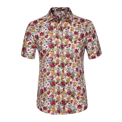 Lars Amadeus Mens Shirts Short Sleeve Floral Print Point Collar