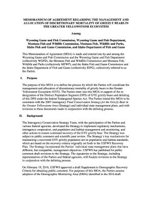 Fillable Online Idfg Idaho Memorandum Of Agreement Regarding The