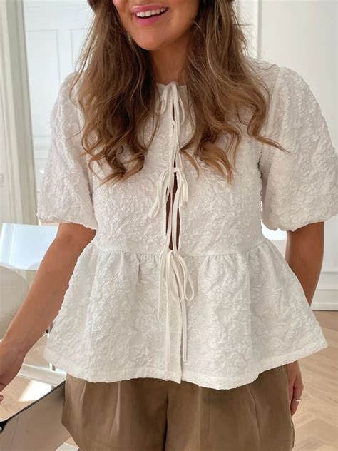 Camisa Blanca Con Manga Abullonada Para Mujer Blusa Holgada Con