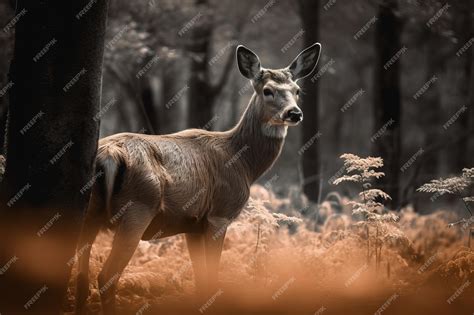 Premium AI Image | A deer in a forest with a tree in the background