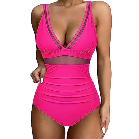 Aloohaidyvio 2024 Women Sexy Mesh Tummy Control Swimsuit Push Up High Waisted Bathing Suit Plus