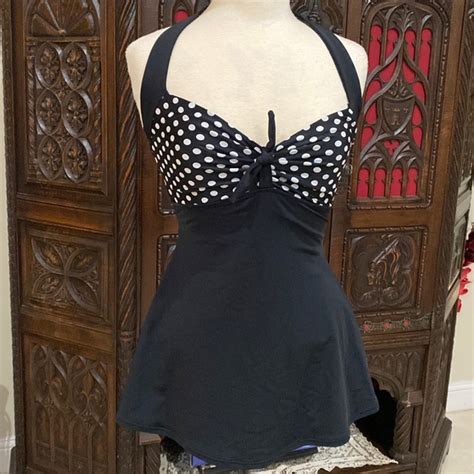 Cocoship Swim Pinup S Vintage Inspired Black White Polka Dots