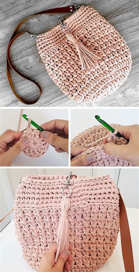 Crochet Bag With T Shirt Yarn Crochet Handbags Patterns Crochet Purse Patterns Crochet Bag