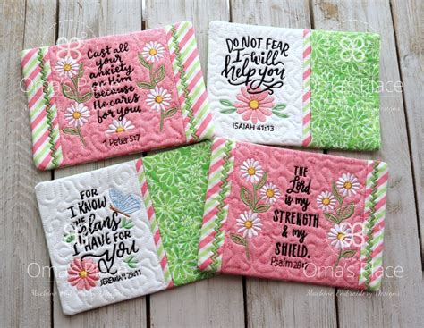 Inspirational Mug Rug Set Omas Place Machine Embroidery Designs