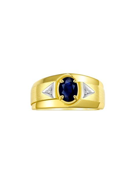 RYLOS Men's Rings Yellow Gold Plated Silver Classic 7X5MM Oval Gemstone