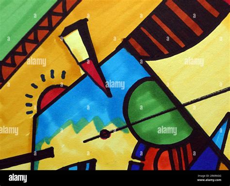 Art Drawing Abstract Copic Marker Modern Geometric Shapes Stock Photo