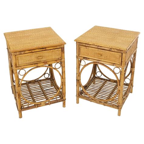 Pair Of Brown Jordan Style Bamboo Rattan Side Tables For Sale At 1stDibs