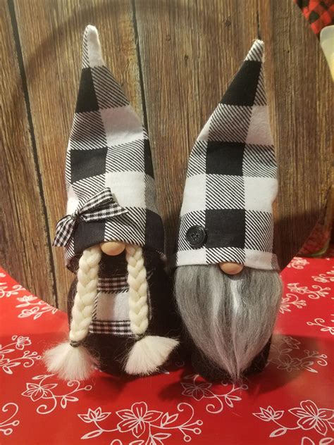 Black White Buffalo Check Mr And Mrs Gnomes 2 Etsy Diy Gnomes