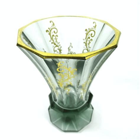 Biedermeier Vase Kristall Glas Facetten Schliff Gold Dekor Floral