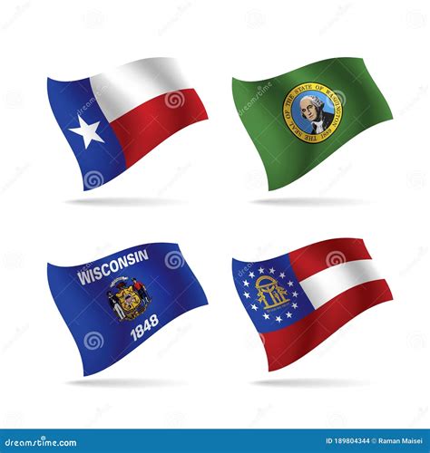 Set Of Waving Flags Of The Usa States Stock Vector Illustration Of