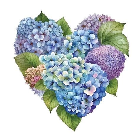 Fleur D Hortensia En Peinture Aquarelle En Forme De Coeur Vecteur Premium