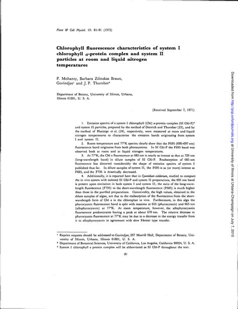 Pdf Chlorophyll Fluorescence Characteristics Of System I Chlorophyll