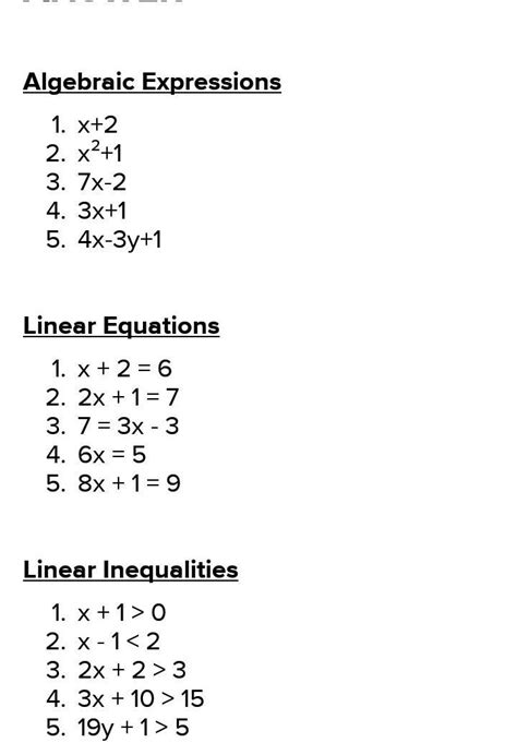 Give 2 Examples Each Of Algebra Expression Equation And Inequality Algebra Brainly Ph