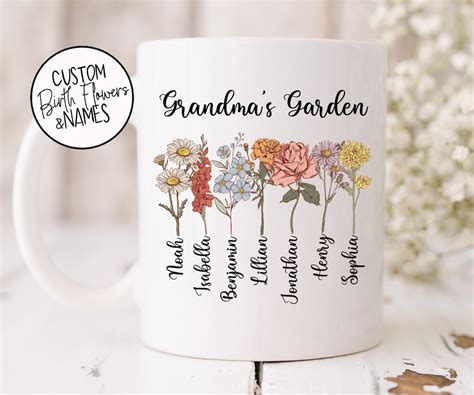 Grandmas Garden Mug With Personalized Birth Flowers Grandma Birthday