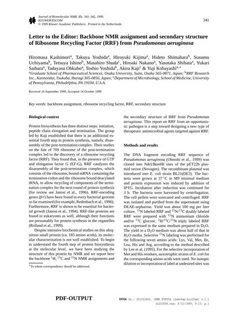 Pdf Letter To The Editor Backbone Nmr Assignment And Secondary Structure Of Ribosome