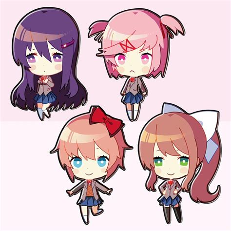 Enamel Lapel Pin Set 4 Pack Sayori Yuri Natsuki And Monika Doki