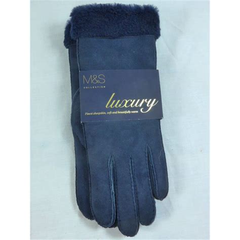 Womens Mands Sheepskin Gloves Mands Marks And Spencer Size M Blue