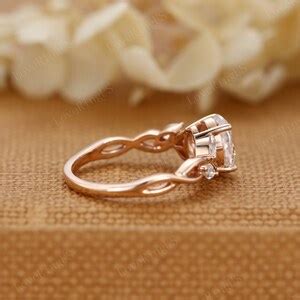 Vintage Oval Moissanite Engagement Ring Unique Rose Gold Engagement Ring Marquise Cluster ...