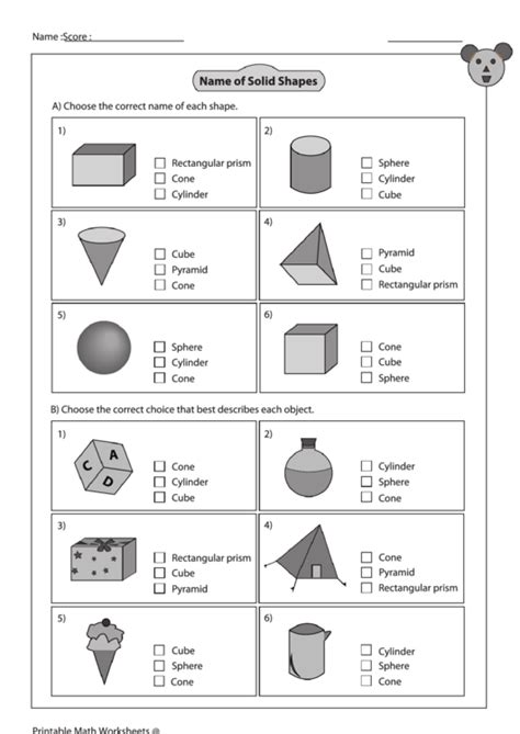 Nets Of Solids Worksheets