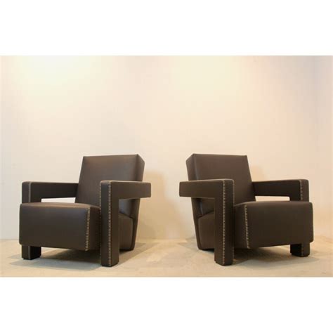 Pareja de sillones Utrecht vintage en cuero marrón chocolate por Gerrit