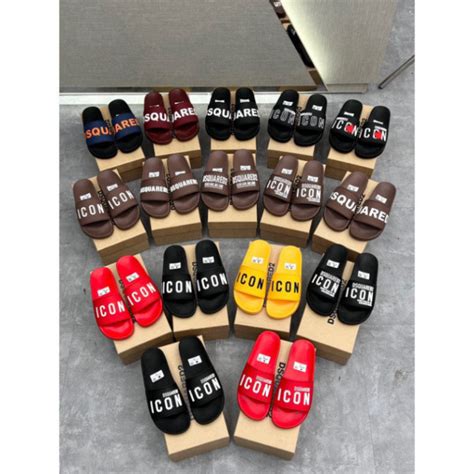 Dép quai ngang DSQ ICON Hot Trend Full Màu Chữ Cao Su Nổi Đế Dập Chữ Chống Trơn Trượt Cực Tốt