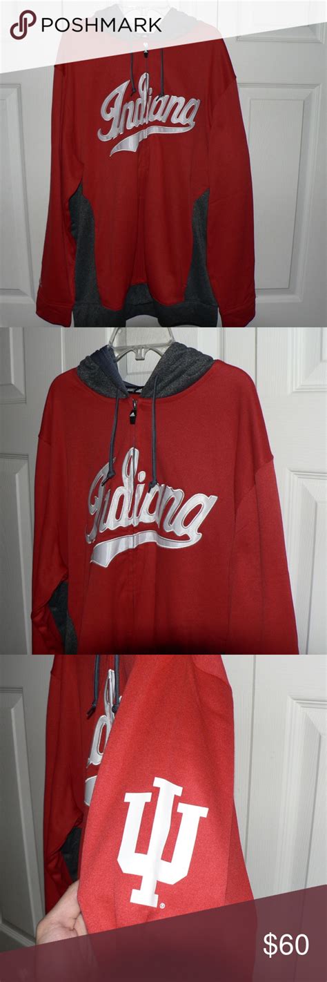 Adidas Indiana University Zip Hoodie Red Climawarm Red Hoodie Zip