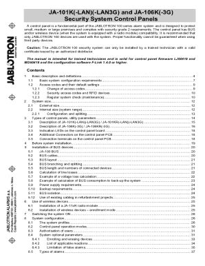 Fillable Online JA 106K 3G Control Panel With Built In 3G LAN