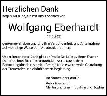 Traueranzeigen Von Wolfgang Eberhardt Trauer Hna De