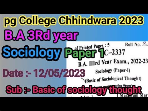 Ba Rd Year Sociology Sociology Thinker Question Paper Ba Rd