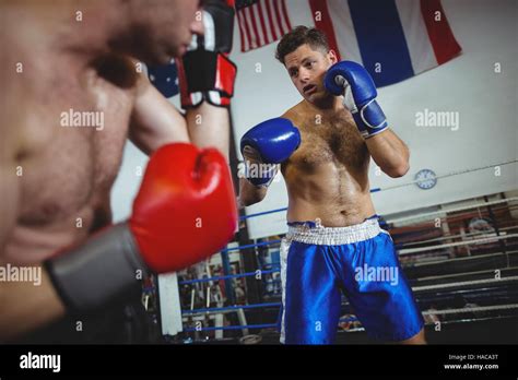 Boxers Fighting In Boxing Ring Stock Photo Alamy