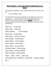 Tener Idioms With English Meanings I Doc Tener Idioms Las Expresiones