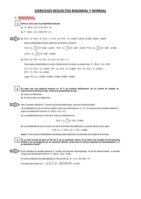 SOLUTION Ejercicios Resueltos Binomial Y Normal 1bach Ccss 21 22