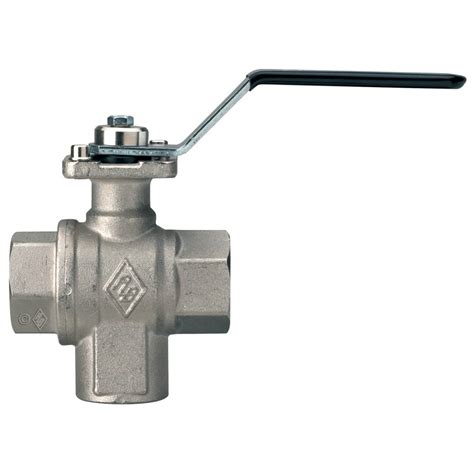 3210 Brass Bottom Entry 3 Way ‘l Port Iso Direct Mount Ball Valve With Bsp F X F Ends With